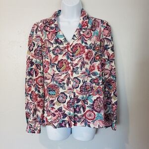Pykettes Vintage 10 Colorful Blue Purple Pink Floral Button Up Shirt Granny